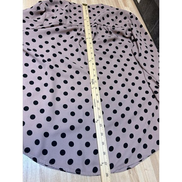 Torrid Top Women 1X Polka Dot Blouse Blush Pink Black Tie Front Georgette Shirt - Picture 11 of 12